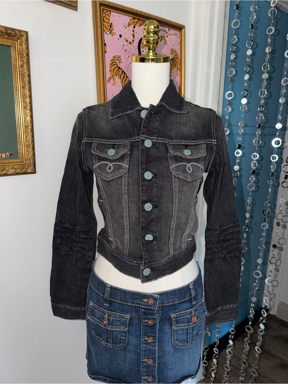 Vintage Y2K Black Washed Denim Jacket - Women’s Casual Jacket